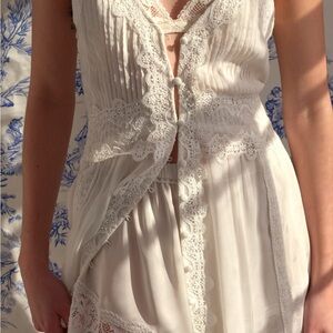 Free People Cream Lace Button-Down Tunic